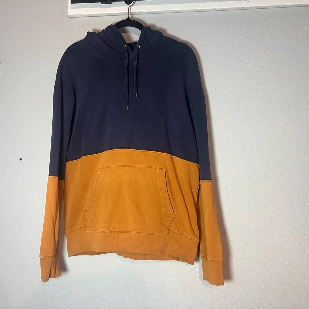 J. Crew Colorblock French Terry Hoodie Sweatshirt Size Large Garment Dyed Navy
